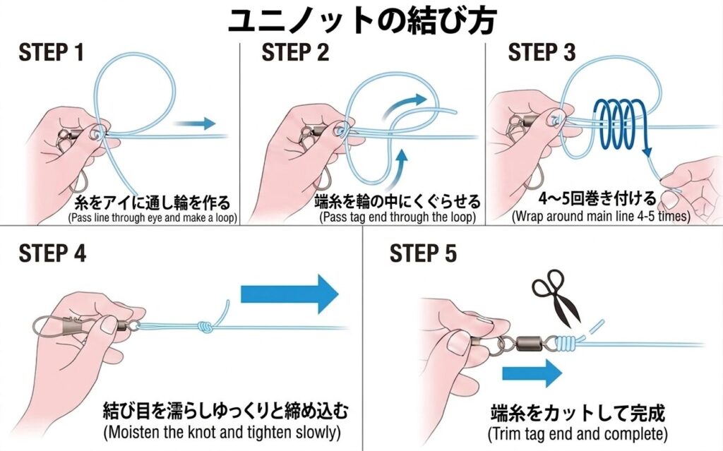 ユニノットの結び方5ステップ