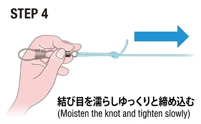 STEP 4:結び目を濡らしゆっくり締め込む