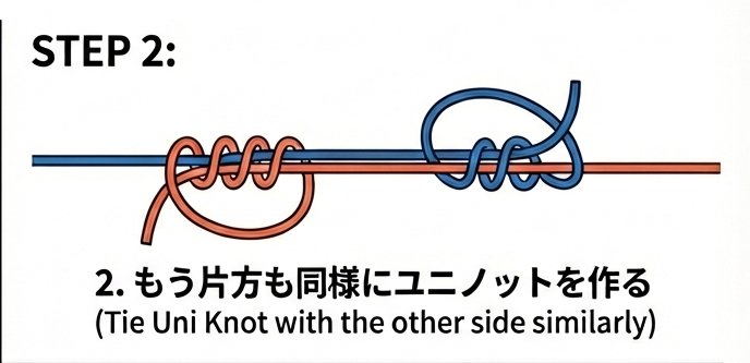STEP 2:もう片方も同様にユニノットを作る